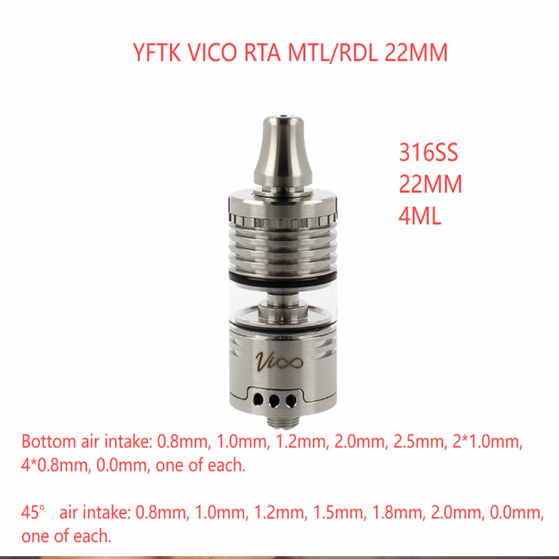 Vafflee YFTK Vico MTL / RDL RTA Rebuildable 22mm 6ml/4ml 316ss Vaporizer RTA Tank Atomizer - Image 9
